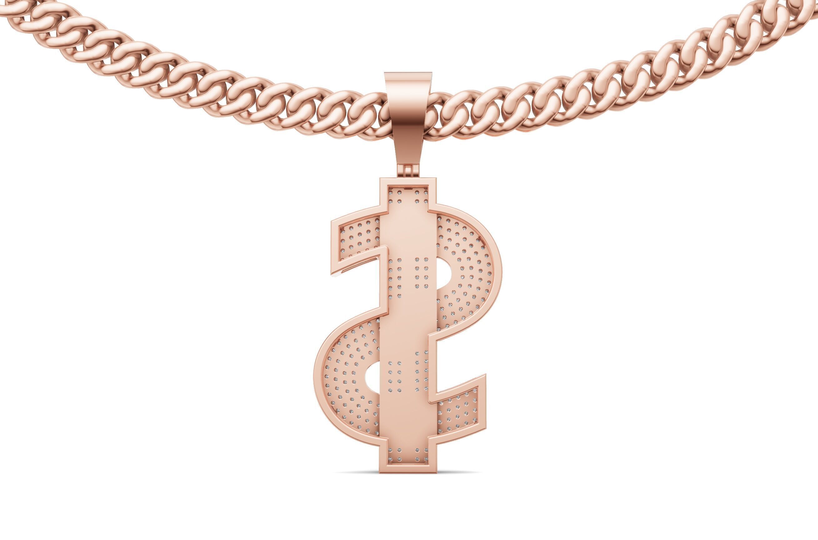 Dollar Sign Pendant Chain with Diamond 3D print model_12