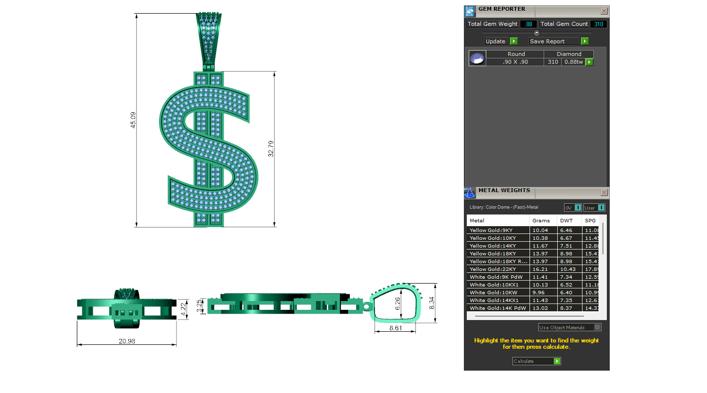 Dollar Sign Pendant Chain with Diamond 3D print model_1