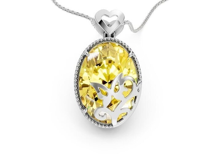 Filigree Heart Pendant with Oval Gemstone 3D print model