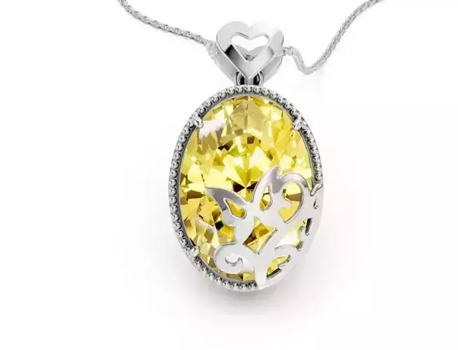 Filigree Heart Pendant with Oval Gemstone