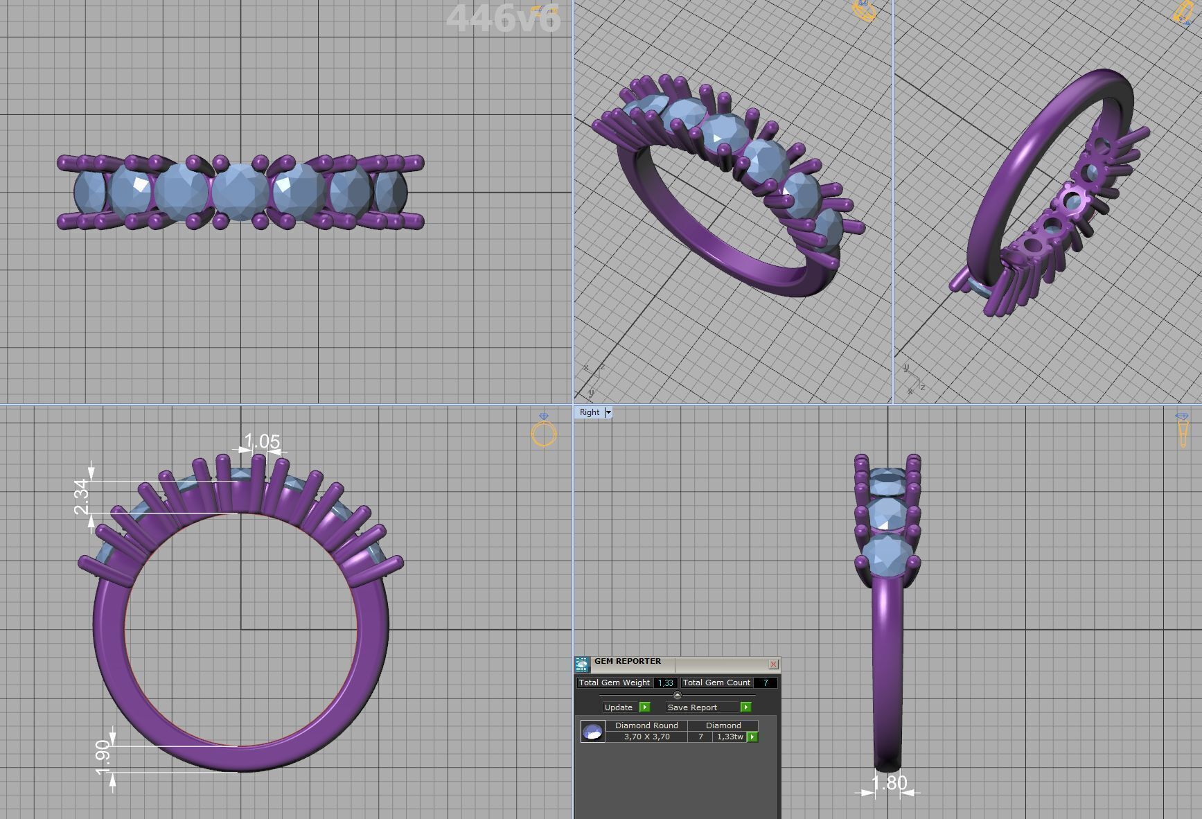 Half Eternity Diamond Ring 7 stone 20 pointers  3dmodel 3D print model_5