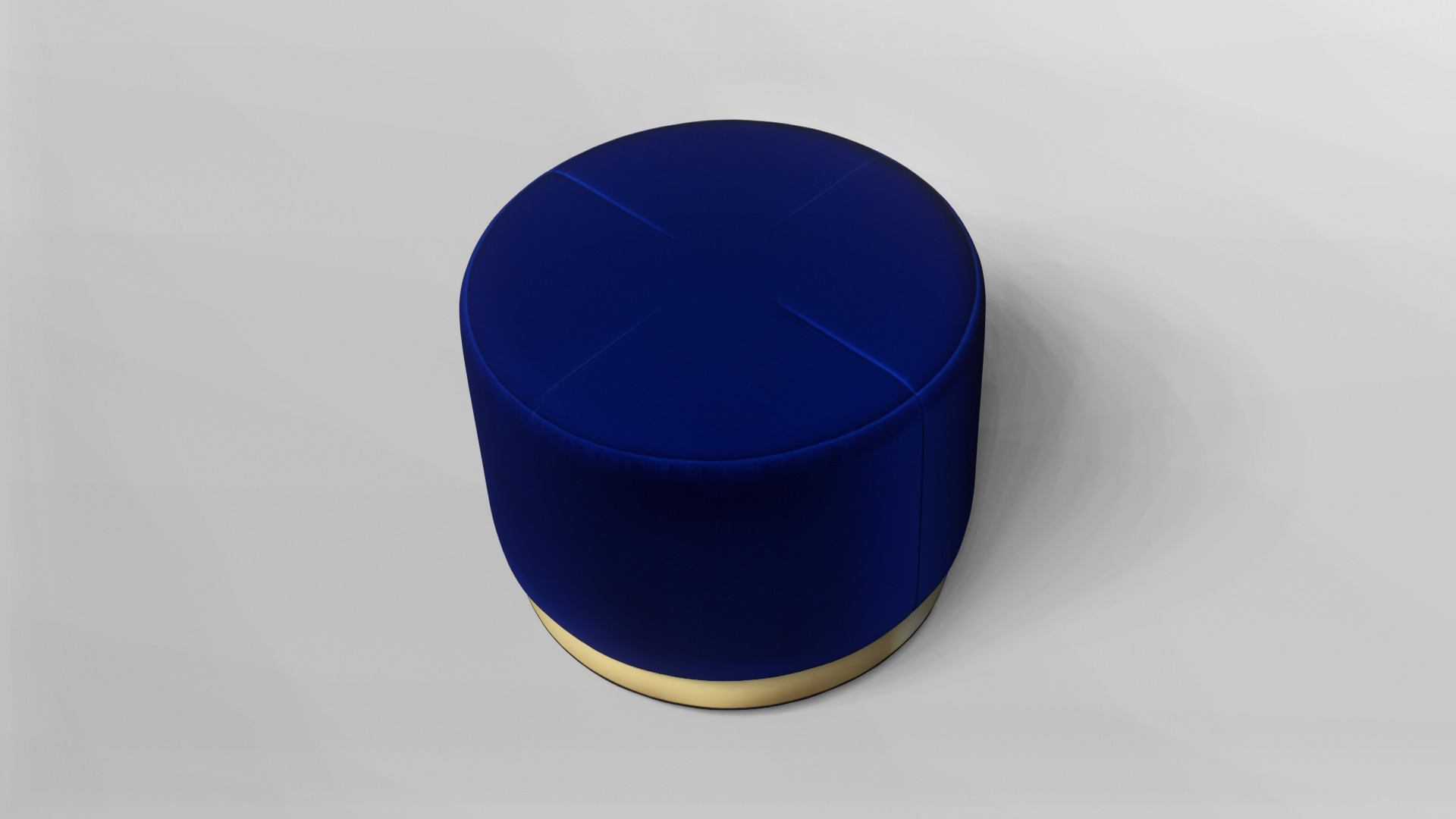 Modern Blue Velvet Ottoman with Gold Base 3D model_5