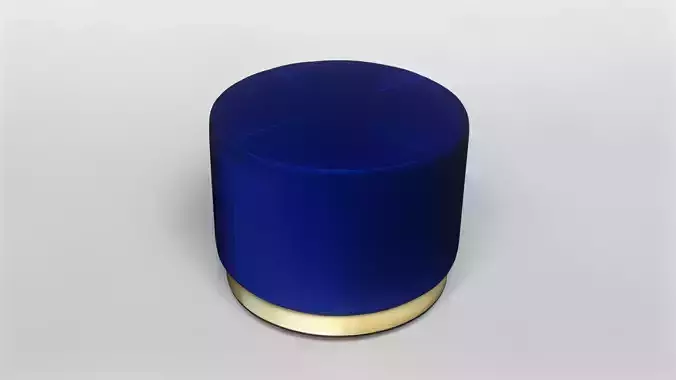 Modern Blue Velvet Ottoman with Gold Base