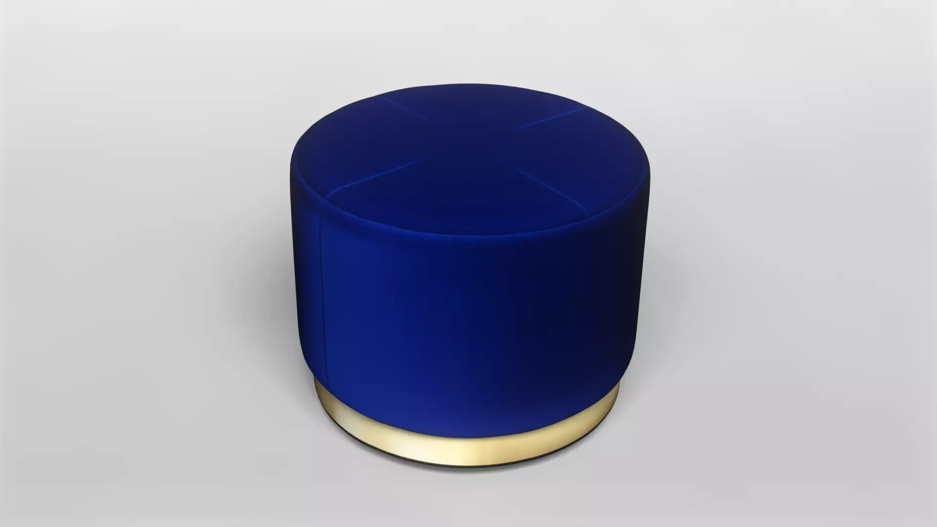 Modern Blue Velvet Ottoman with Gold Base 3D model_0