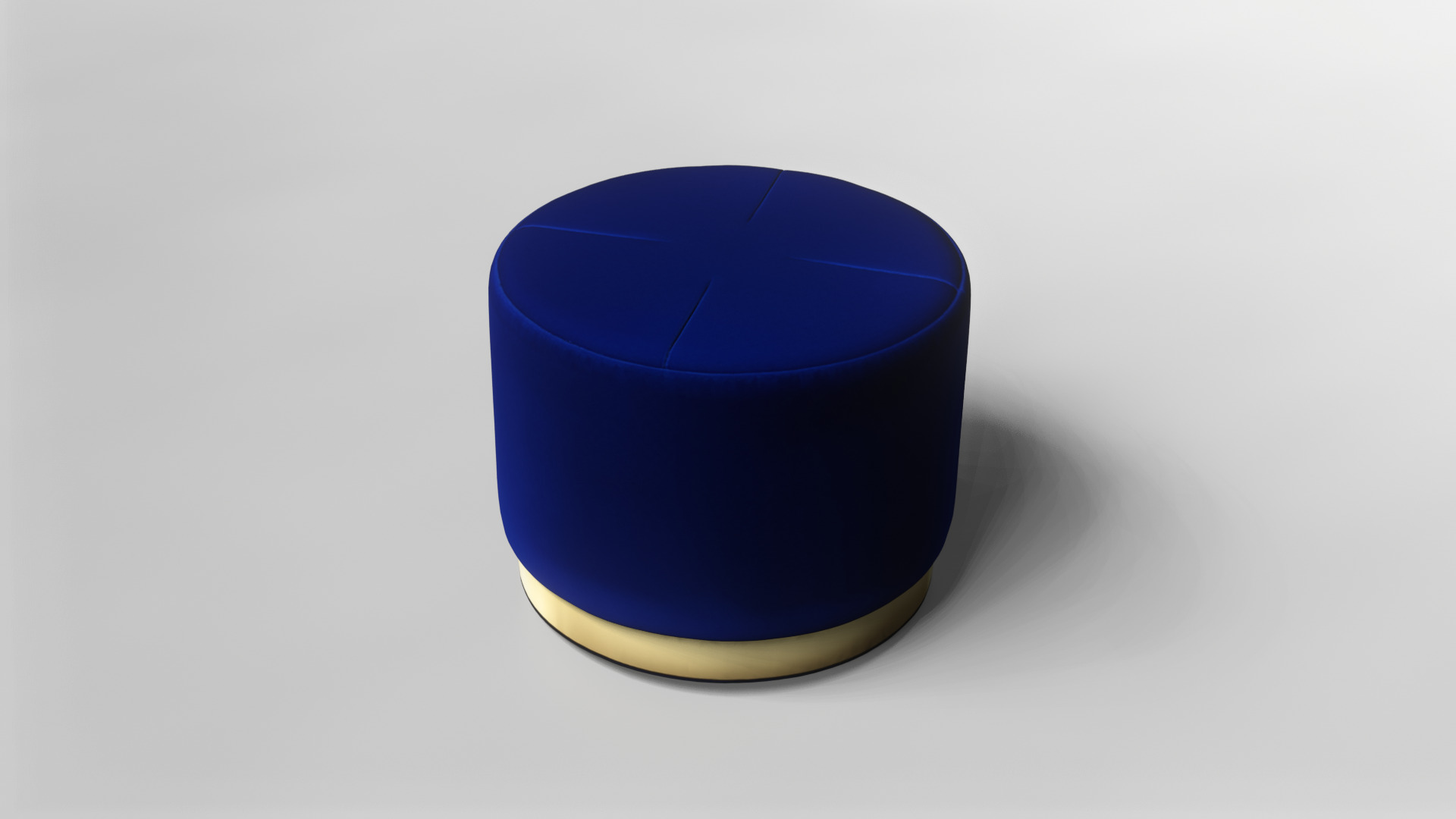 Modern Blue Velvet Ottoman with Gold Base 3D model_2