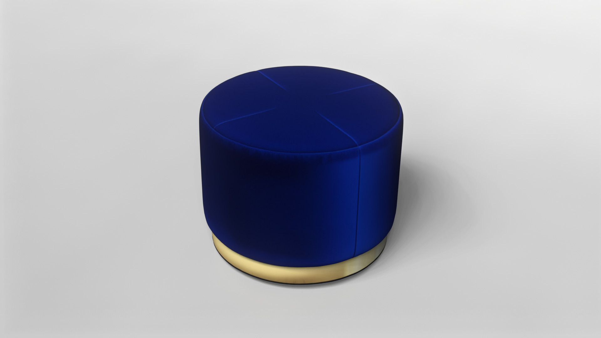 Modern Blue Velvet Ottoman with Gold Base 3D model_3