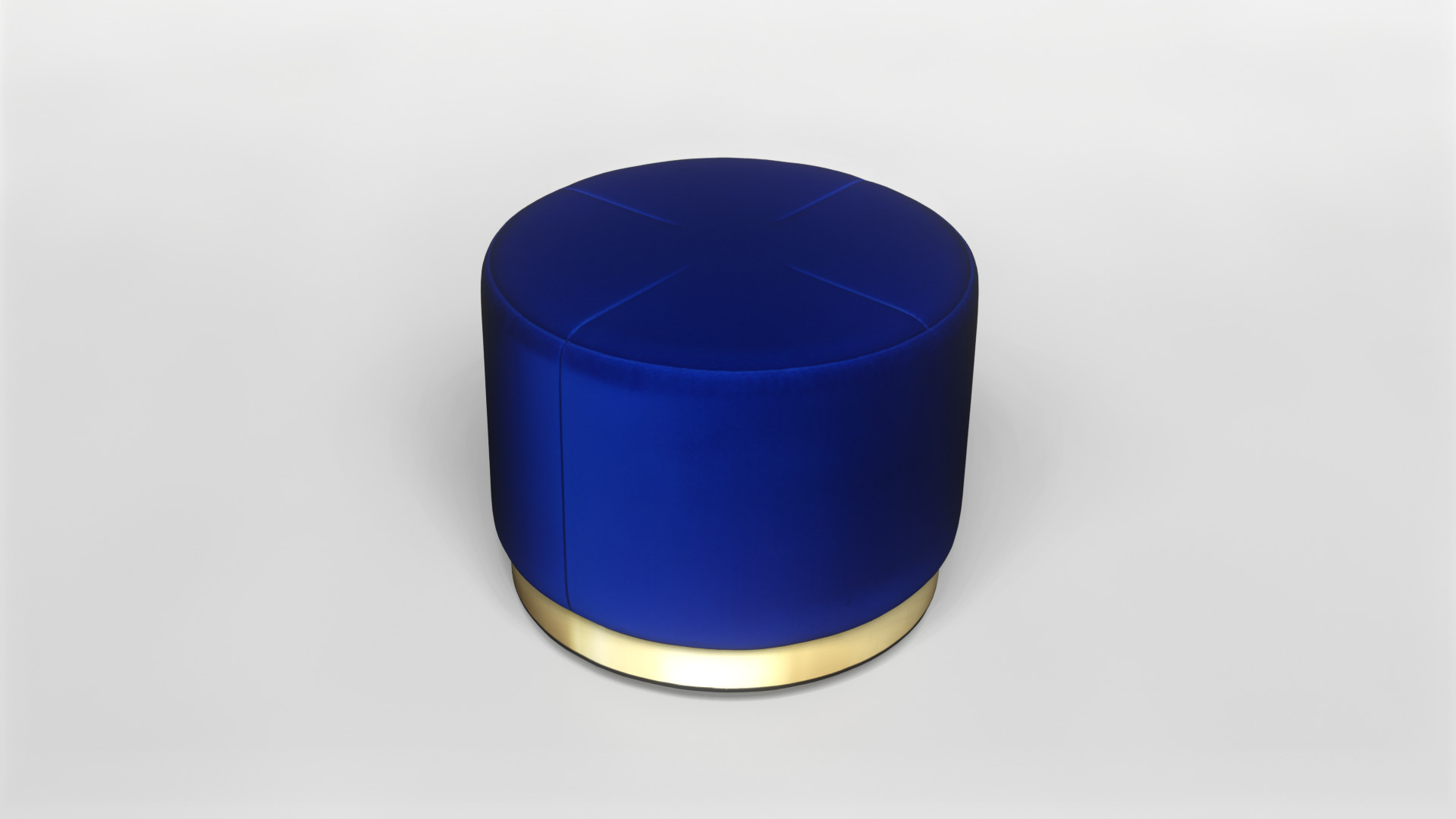 Modern Blue Velvet Ottoman with Gold Base 3D model_4