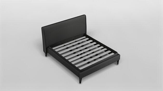 Modern Upholstered Platform Bed Frame 3D Model 3D model