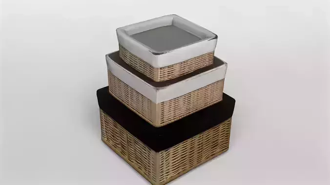 Stacked Wicker Storage Baskets with Fabric Lining