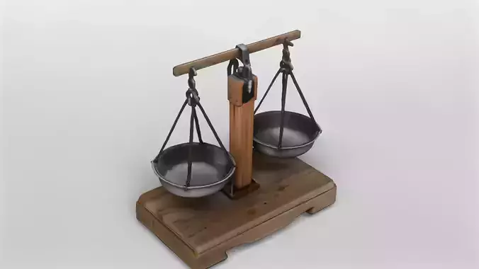 Rustic Wooden Balance Scale 3D Model
