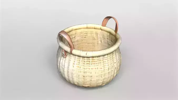 Handwoven Round Wicker Basket with Leather Handles