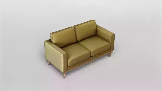 Modern Two-Seater Sofa with Wooden Legs 3D model