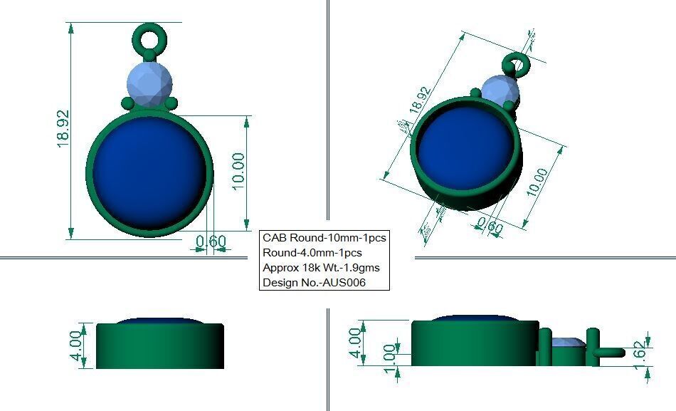 Pendant 3D Model 10mm Cabochon with 4mm Round Stone 3D print model_4
