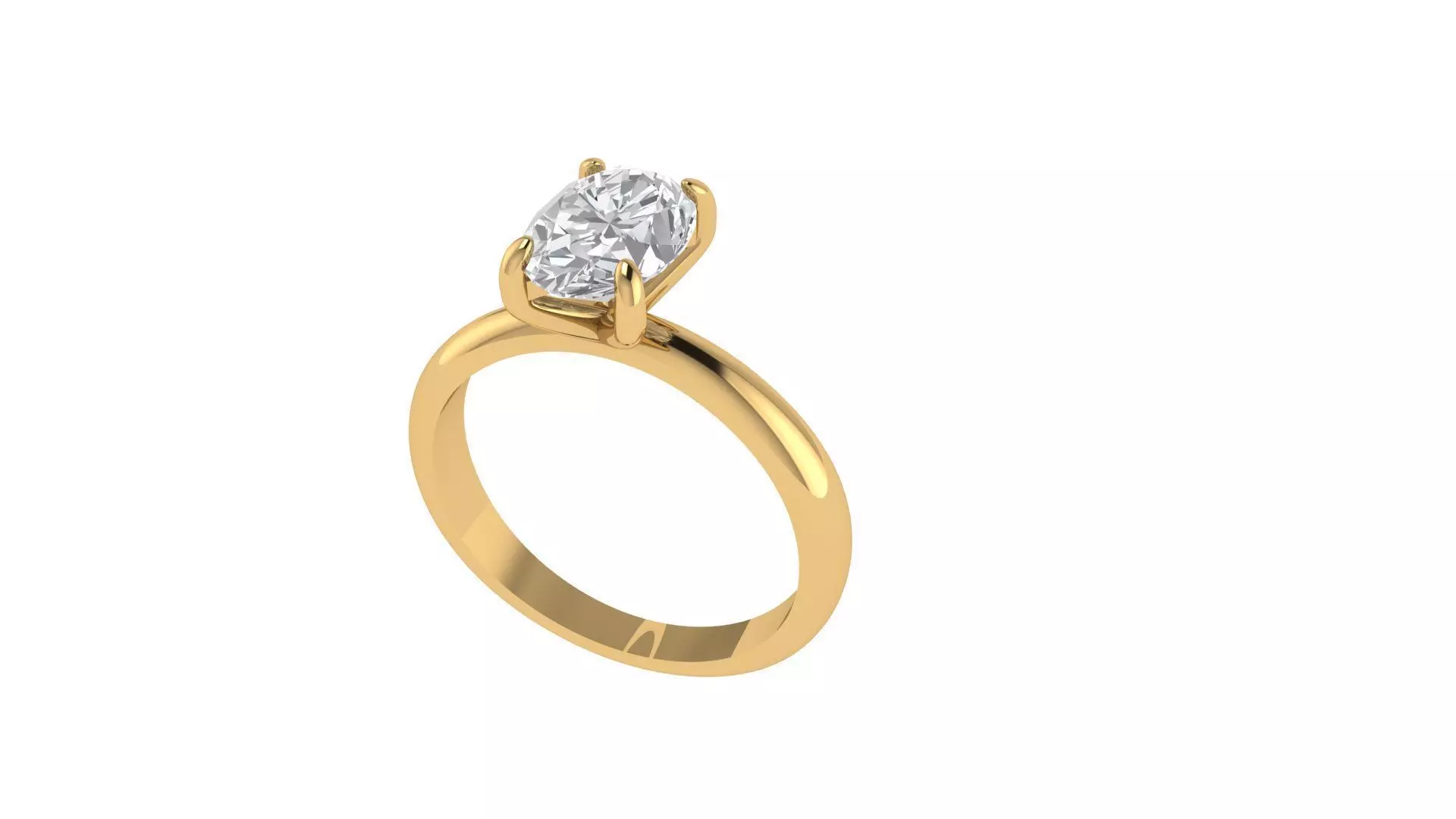 Oval Diamond Ring - Free adjustment for stone and size 3D print model_0