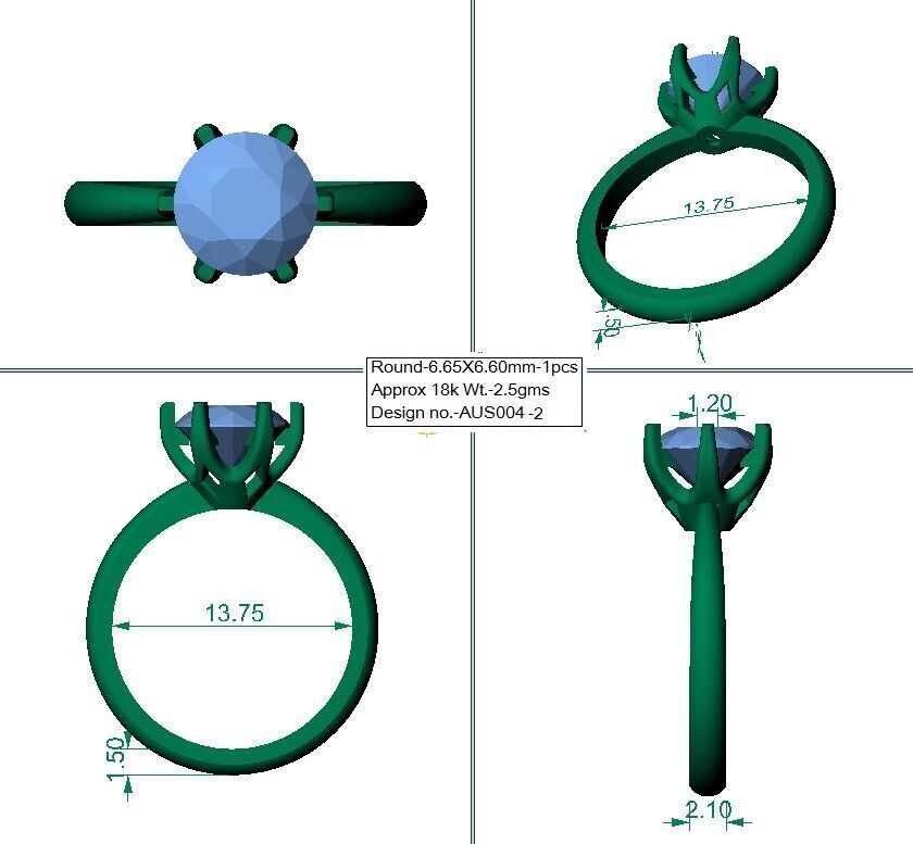 Solitaire Ring 3D Model 6-65mm Round Stone 3D print model_4