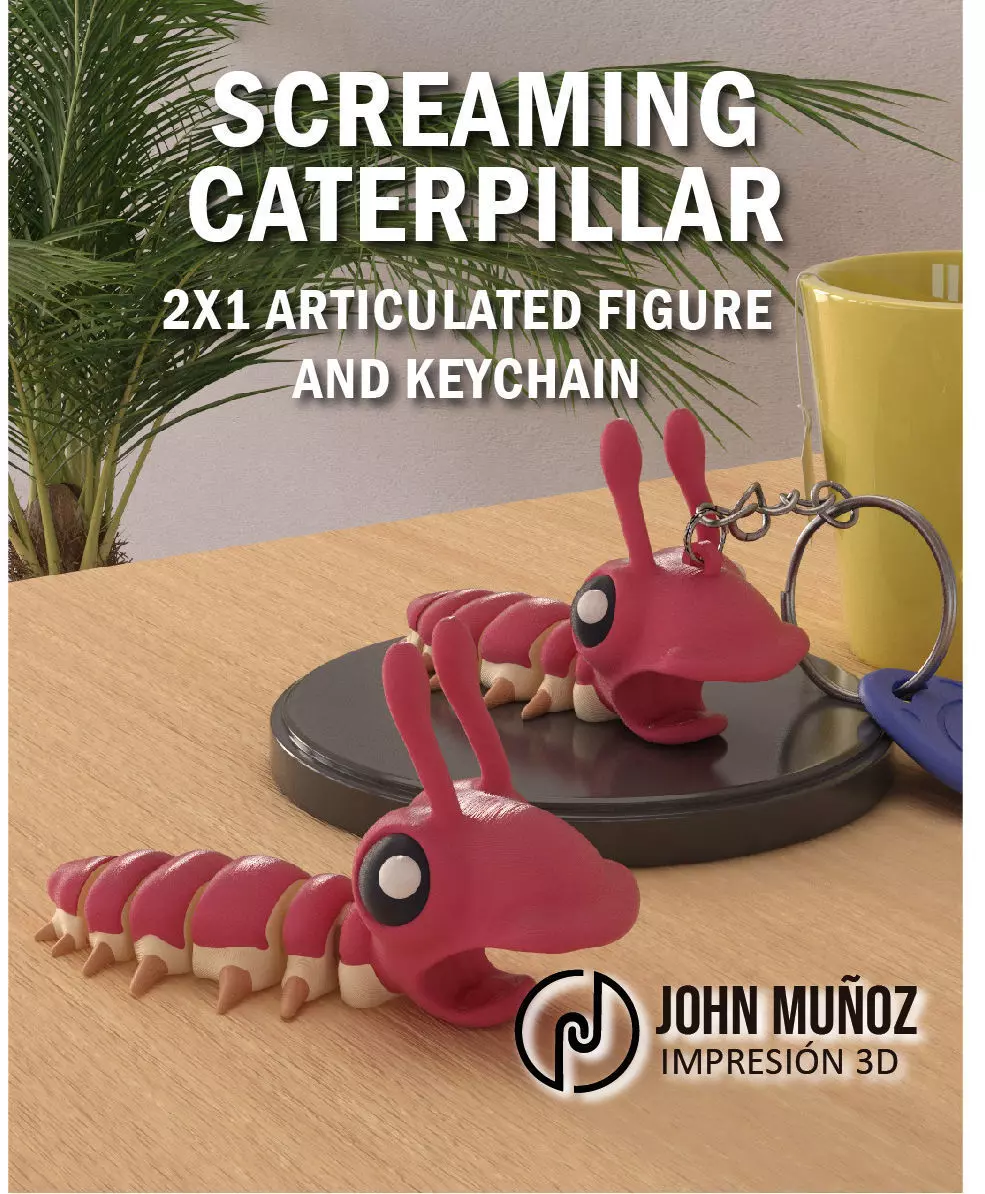 Screaming Caterpillar Articulated Version and Keychain 3D print model_0