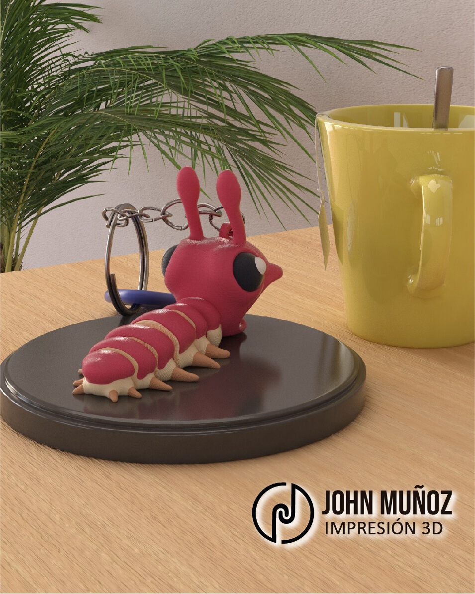 Screaming Caterpillar Articulated Version and Keychain 3D print model_3