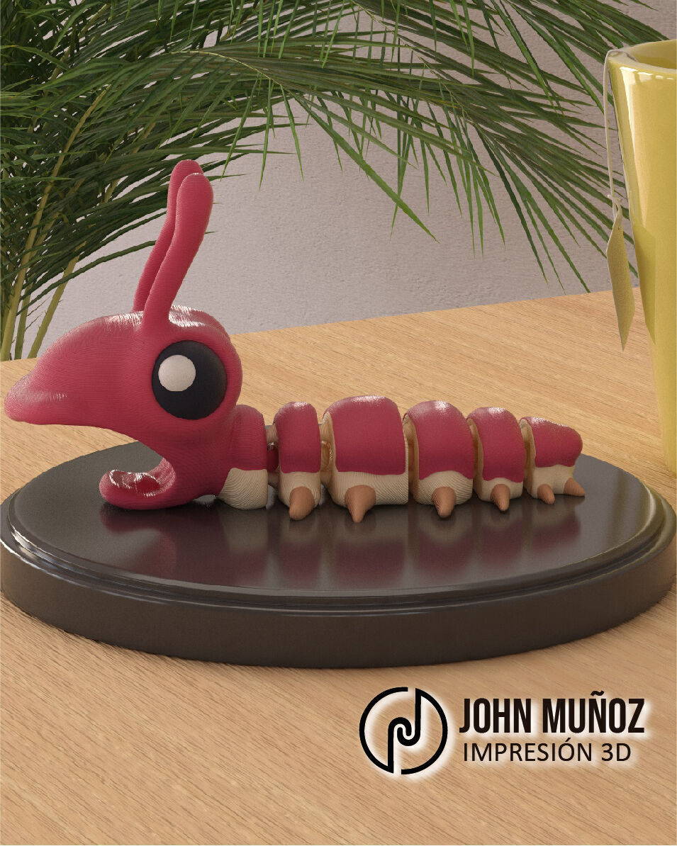 Screaming Caterpillar Articulated Version and Keychain 3D print model_2