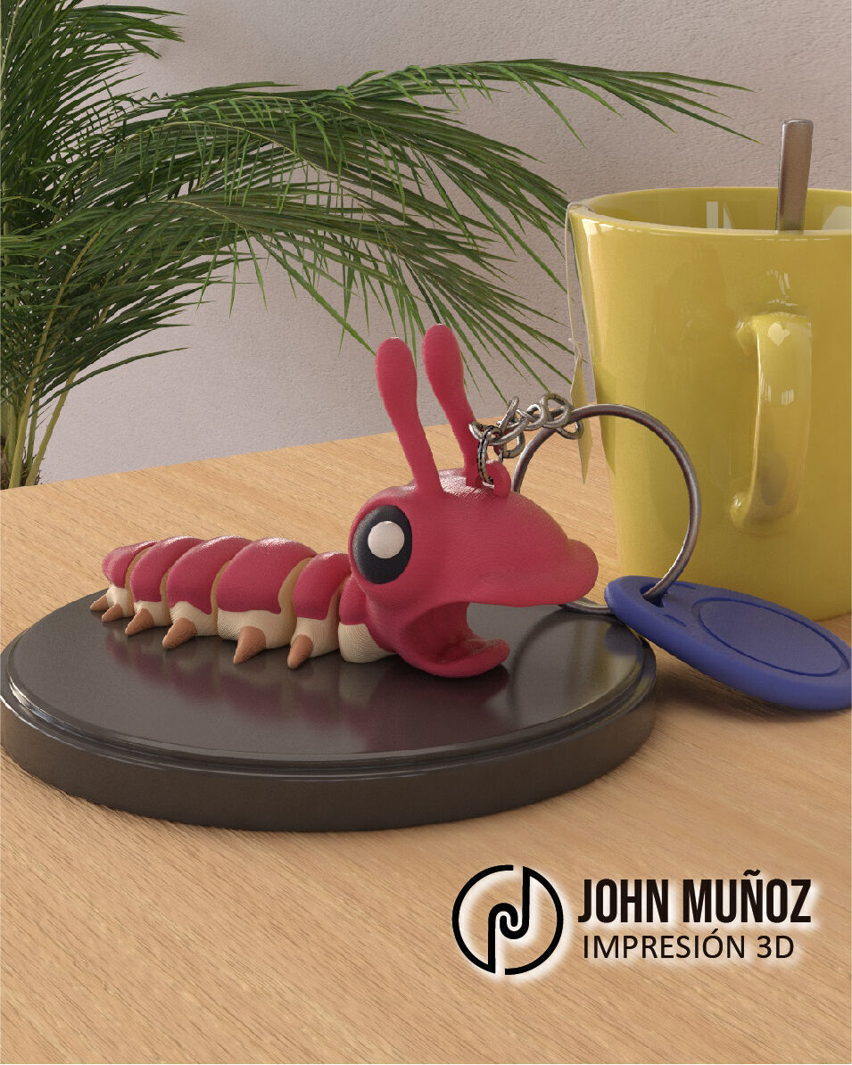 Screaming Caterpillar Articulated Version and Keychain 3D print model_1