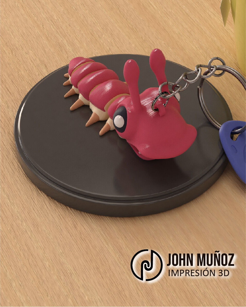 Screaming Caterpillar Articulated Version and Keychain 3D print model_4