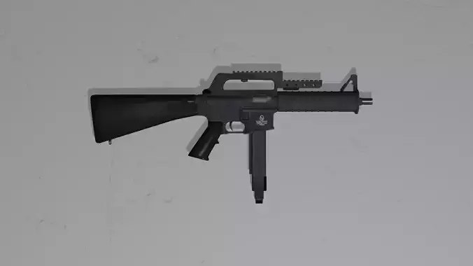 Low Poly M16 45 Cal Carbine Game Ready SMG