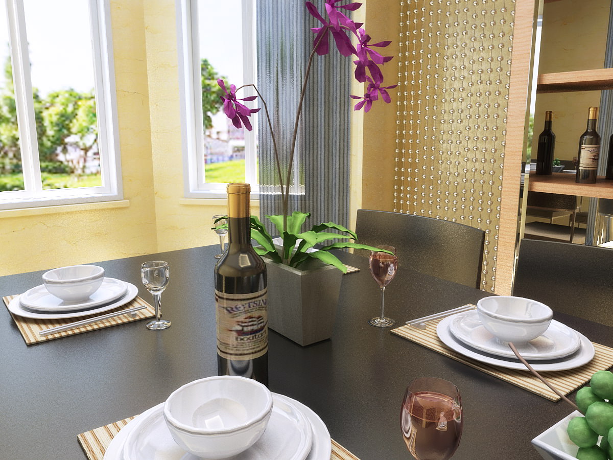 Dining Hall with Wall Showcase 3D Model .max