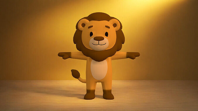 Cartoon Lion Character T-pose Low-poly 3D model