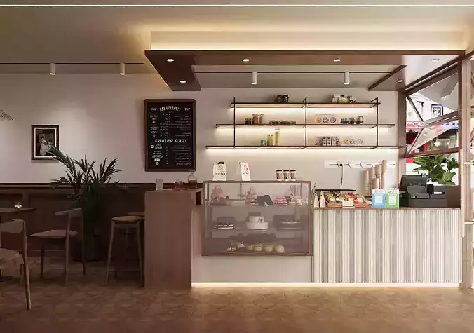 Nordic Retro Style Cake Coffee Shop 3D model