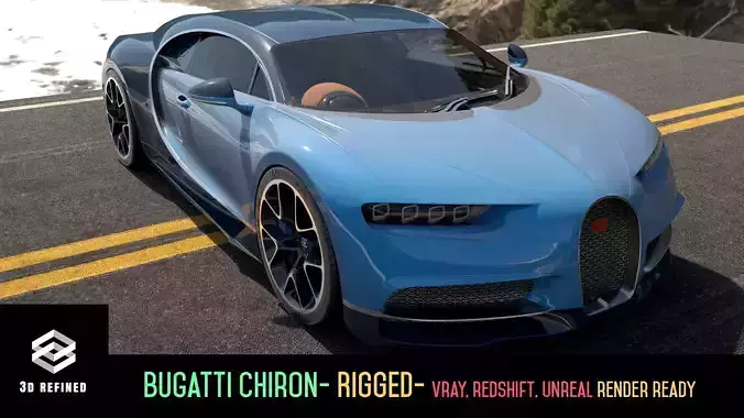 Bugatti Chiron -Rigged- Render Ready-unreal-vray-redshift 3D model