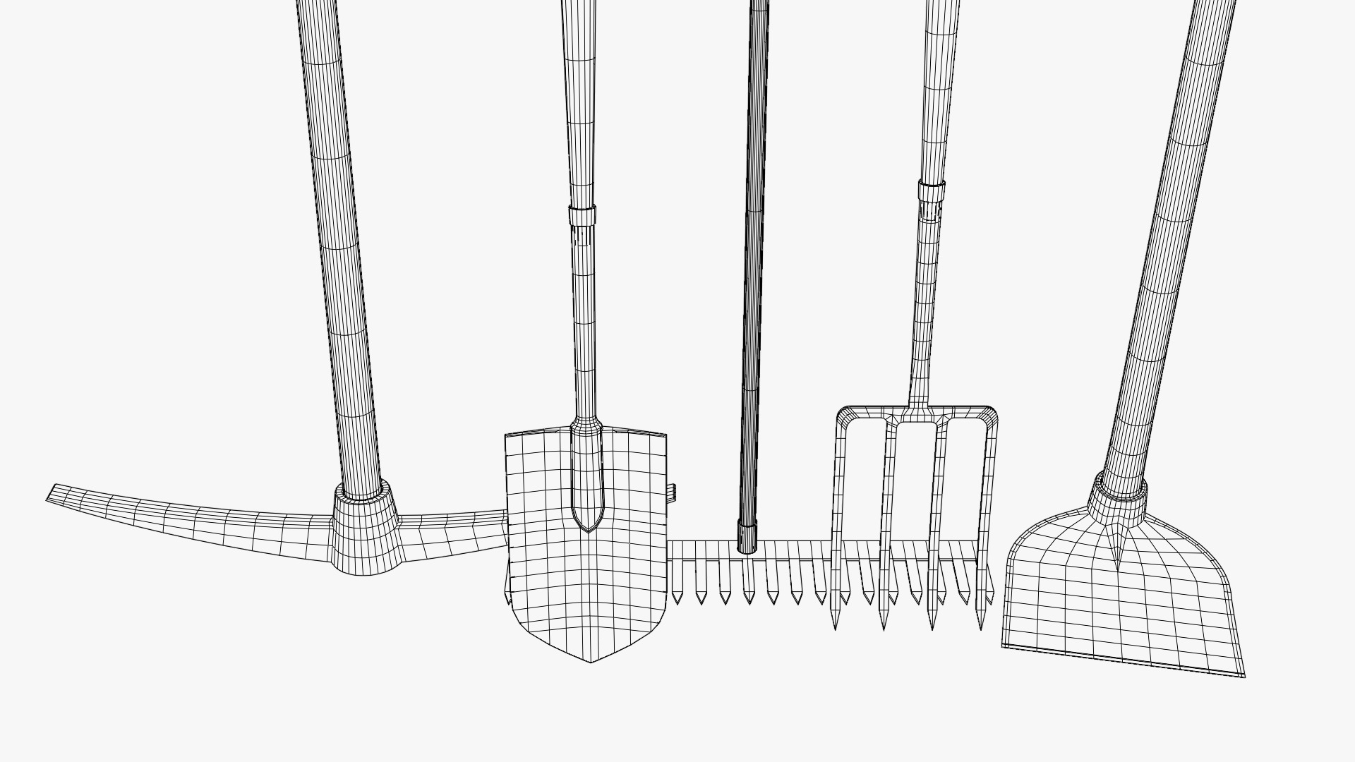 Farming Tools Pack - Fork Shovel Rake Pickaxe Hoe Low-poly 3D model_4