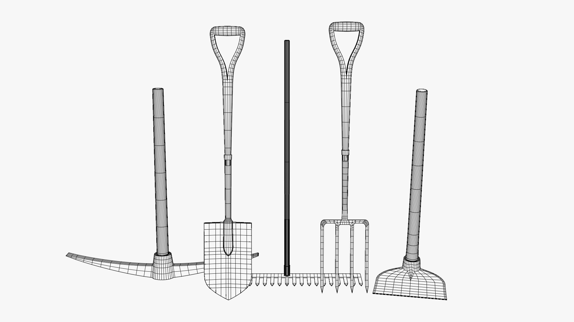 Farming Tools Pack - Fork Shovel Rake Pickaxe Hoe Low-poly 3D model_2