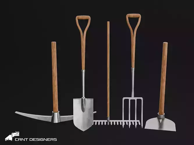 Farming Tools Pack - Fork Shovel Rake Pickaxe Hoe Low-poly 3D model