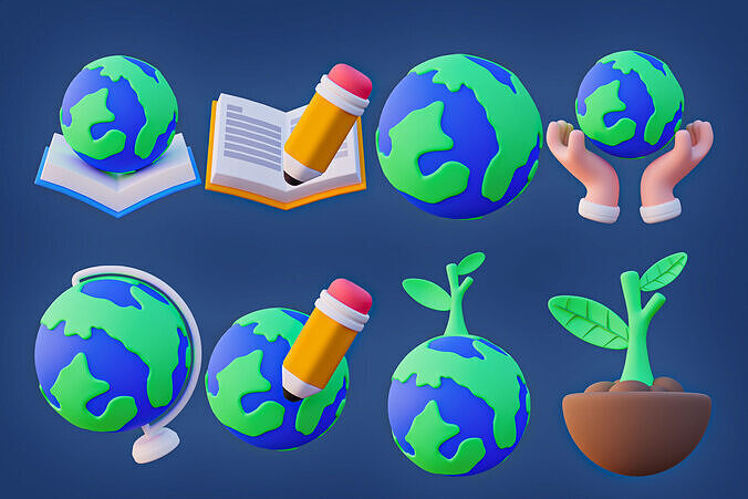 Low Poly Global Education and Sustainability Asset Pack 3D model