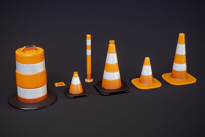 Traffic Cones - Stylized Pack Low-poly 3D model