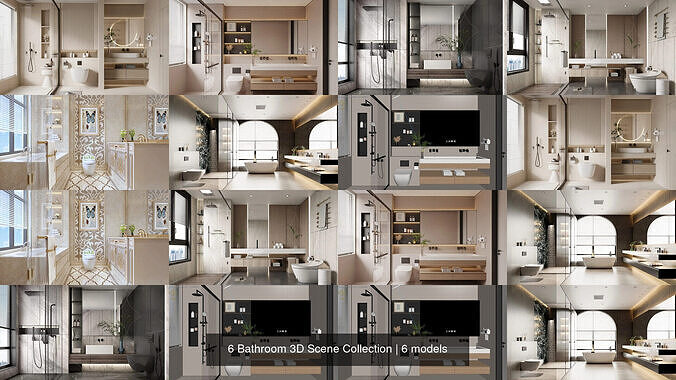 6 Bathroom 3D Scene Collection 