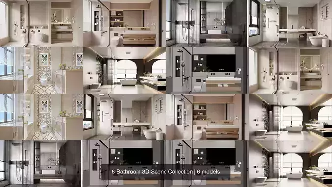 6 Bathroom 3D Scene Collection 