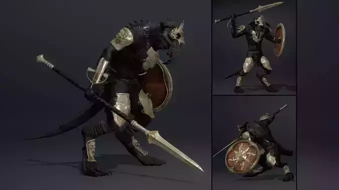 Obsidian Spearman Arm1 Brutal Low-poly 3D model