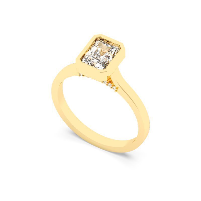Radiant Diamond Bezel Setting Solitaire Diamond Ring 3D print model_2