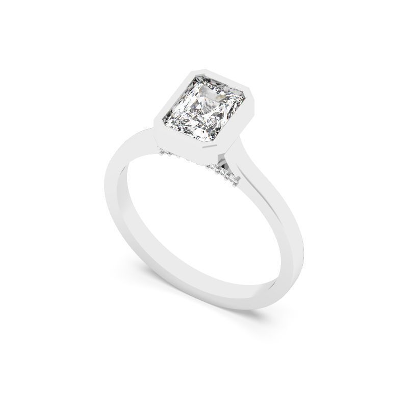 Radiant Diamond Bezel Setting Solitaire Diamond Ring 3D print model_4