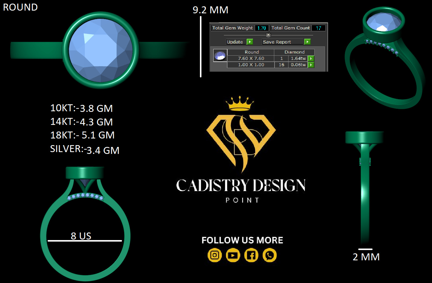 Round Diamond Bezel Setting Solitaire Diamond Ring 3D print model_12