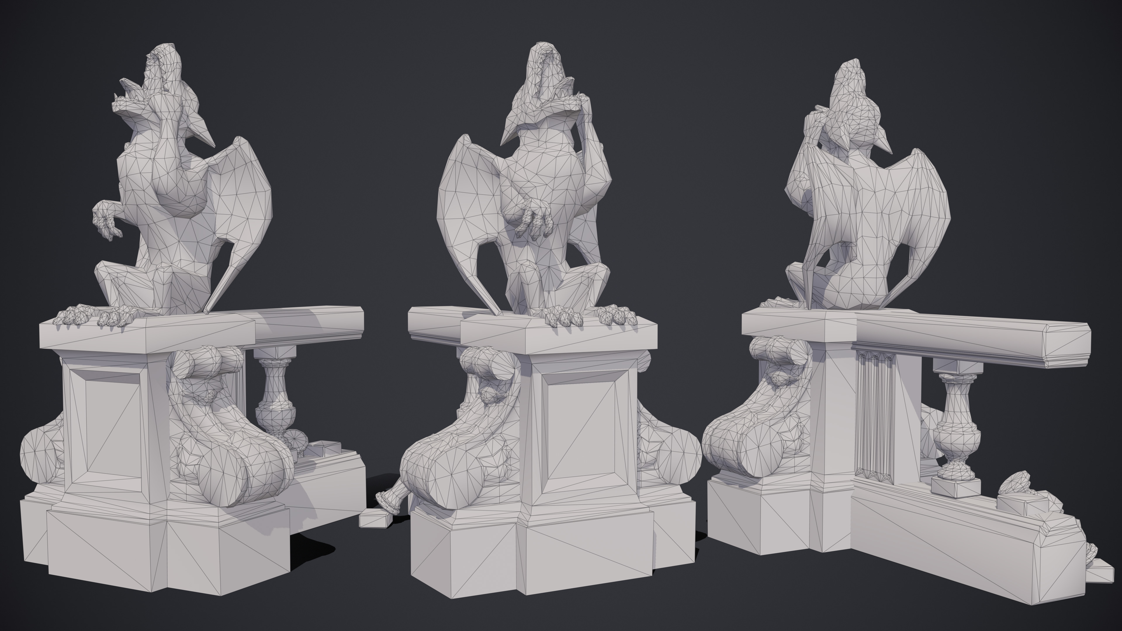 Gargoyle Statue Massandra Low-poly 3D model_9