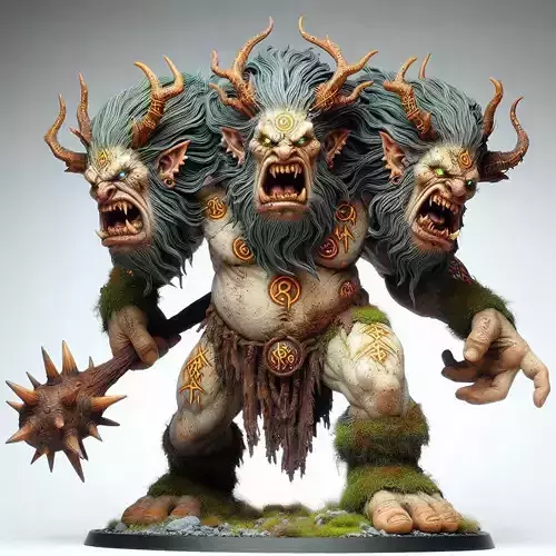679 Three Headed  Troll  3D Printed  Statue with Club