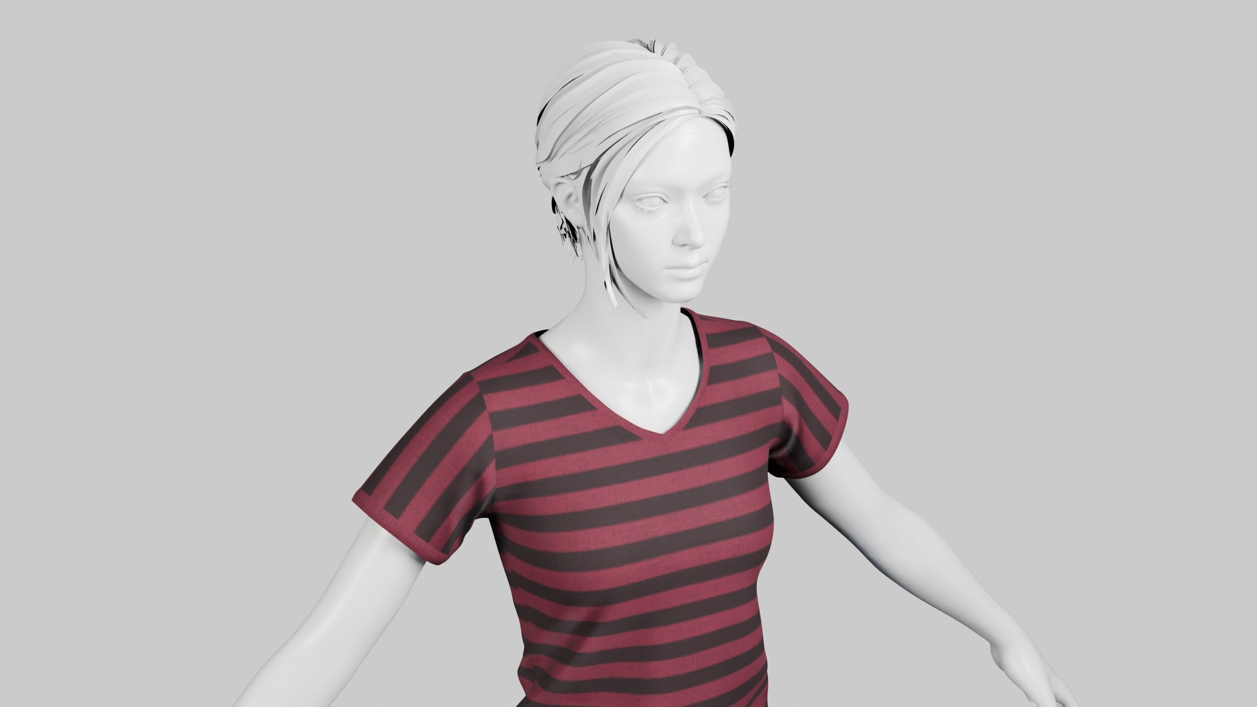 Female T-Shirt 01 Dark Red Low-poly 3D model_2