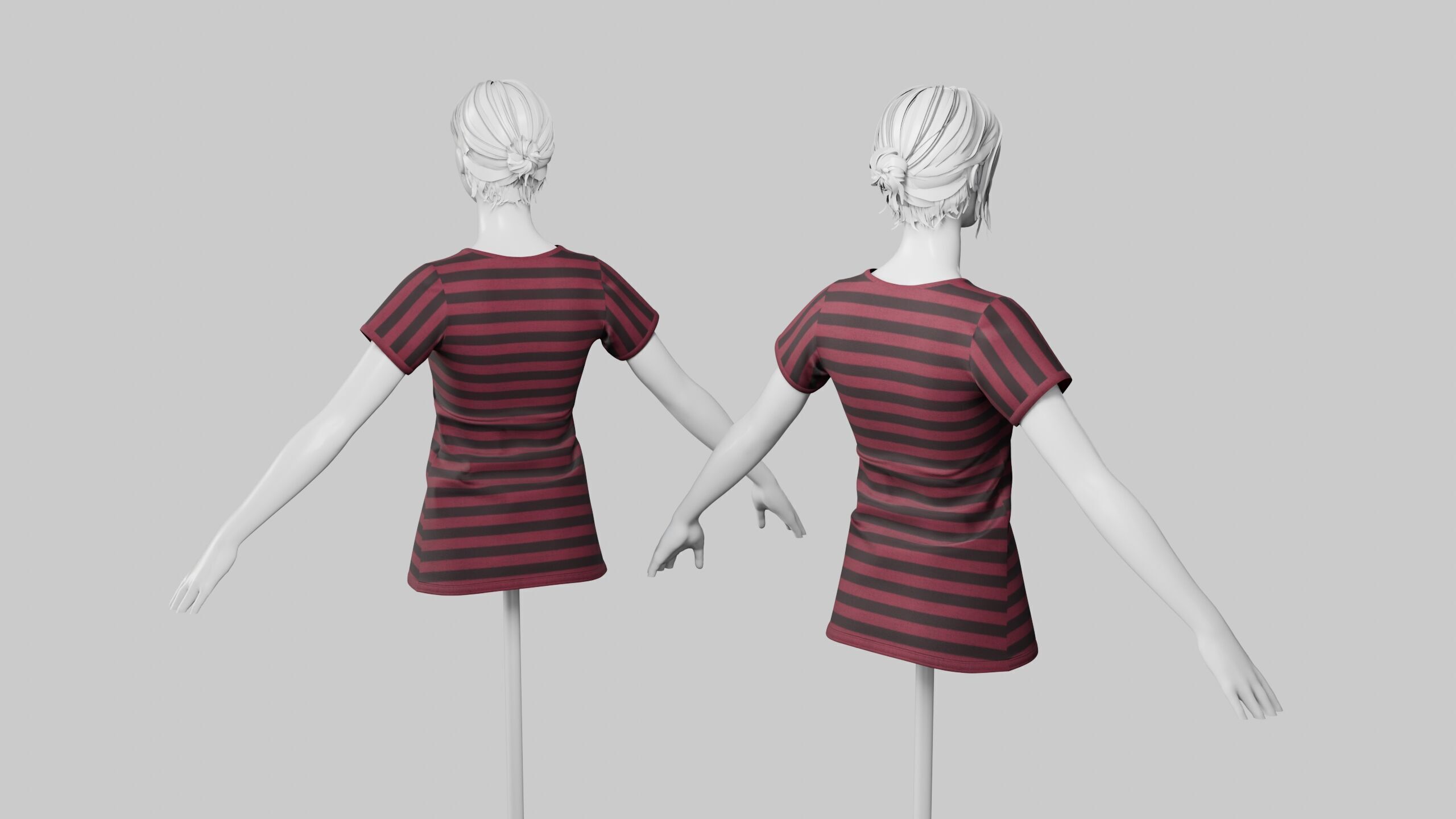 Female T-Shirt 01 Dark Red Low-poly 3D model_5