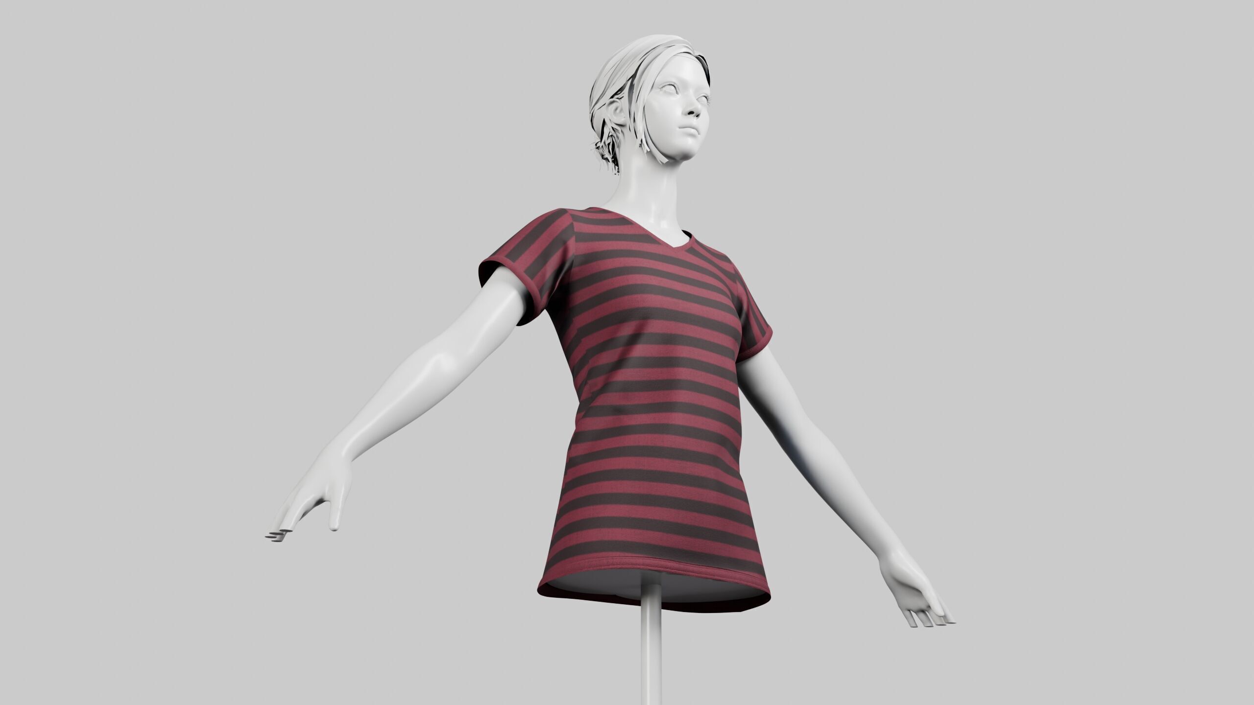 Female T-Shirt 01 Dark Red Low-poly 3D model_3