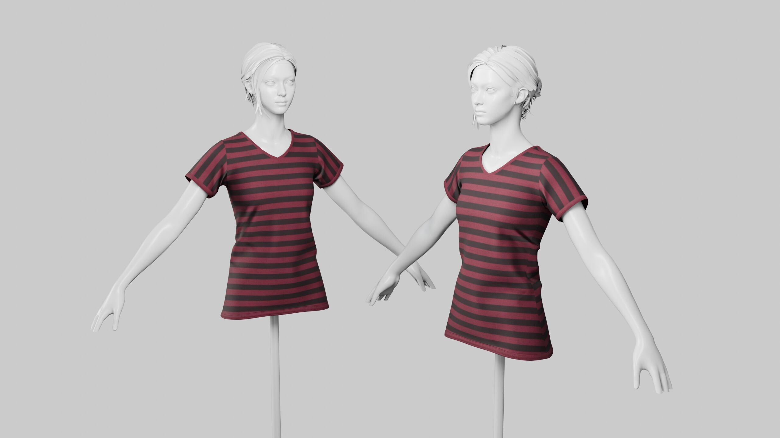 Female T-Shirt 01 Dark Red Low-poly 3D model_4