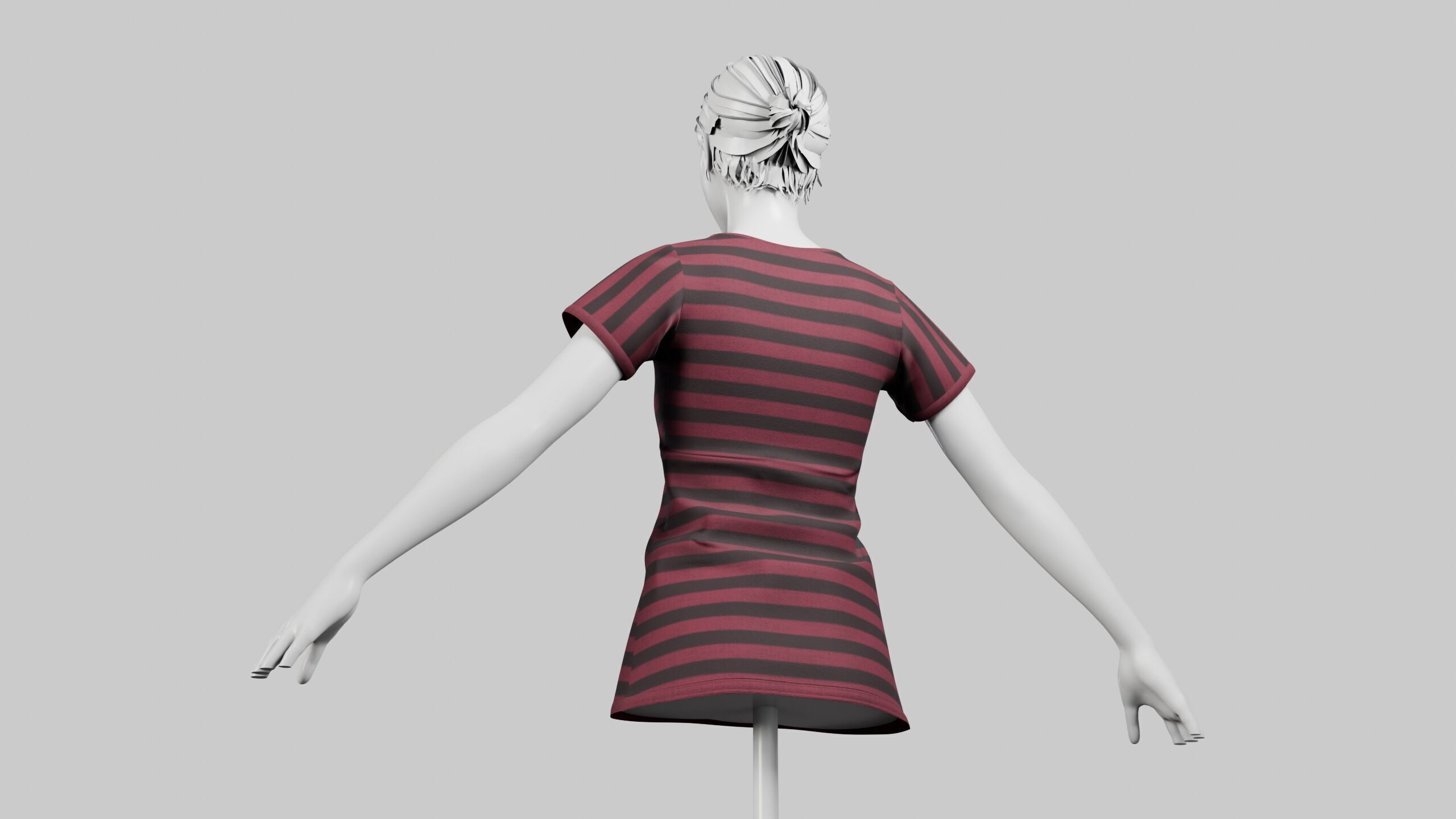 Female T-Shirt 01 Dark Red Low-poly 3D model_6