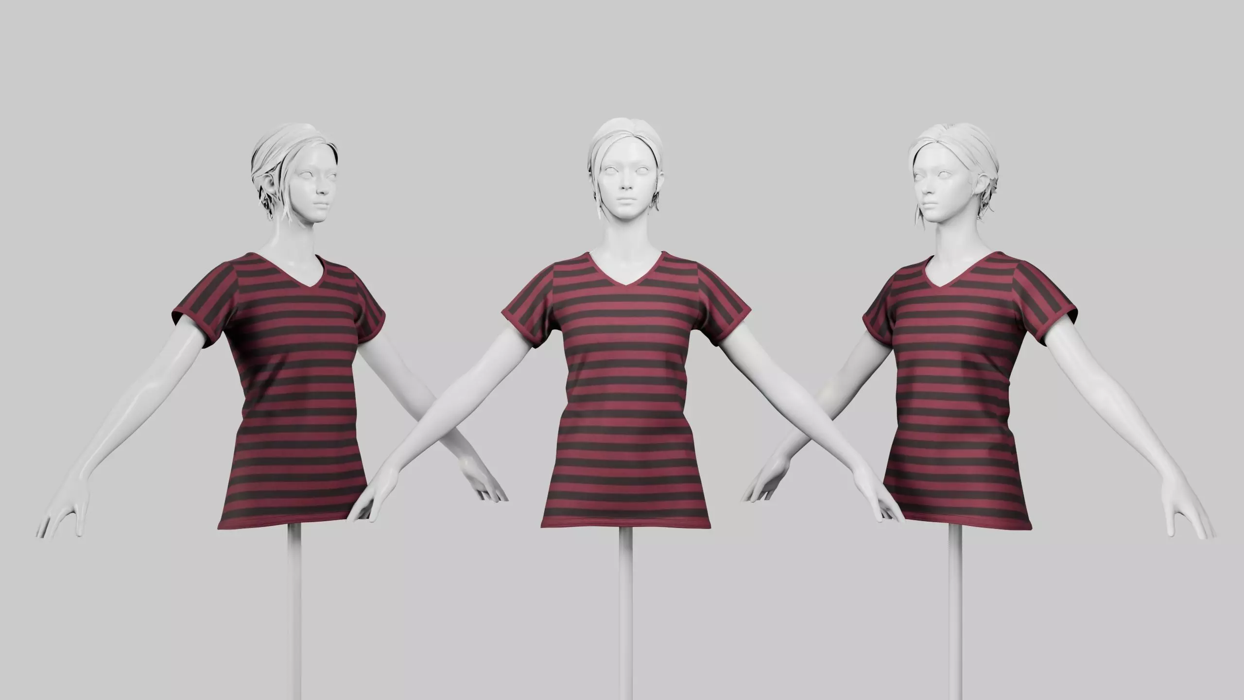 Female T-Shirt 01 Dark Red Low-poly 3D model_0