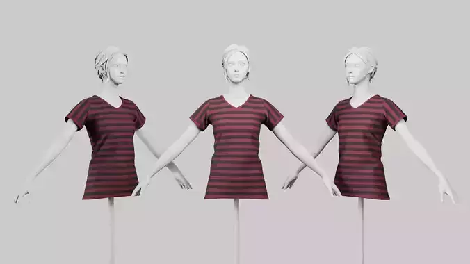Female T-Shirt 01 Dark Red Low-poly 3D model Female T-Shirt 01 Dark Red Low-poly 3D model