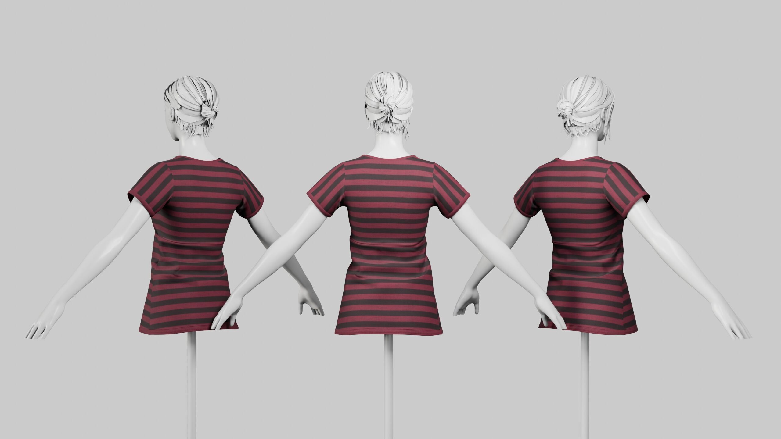 Female T-Shirt 01 Dark Red Low-poly 3D model_1